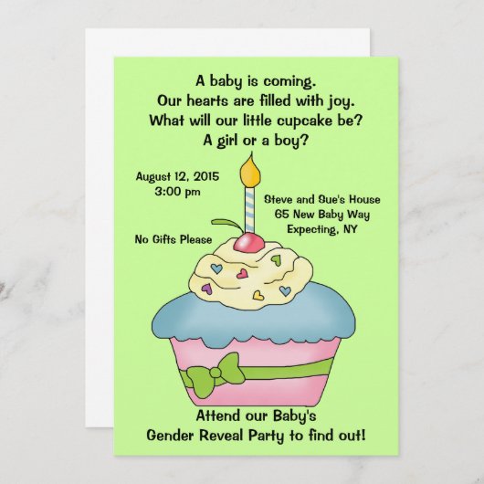 Cupcake Gender Reopenbaart Uitnodiging (Voorkant / Achterkant)