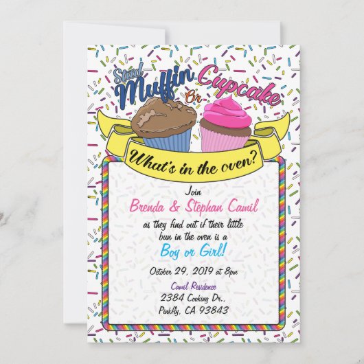Cupcake Gender Reopenbaart Uitnodiging (Voorkant)