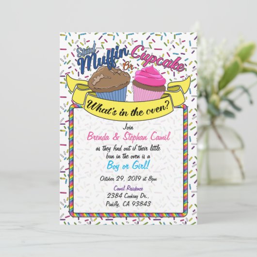 Cupcake Gender Reopenbaart Uitnodiging (Staand voorkant)