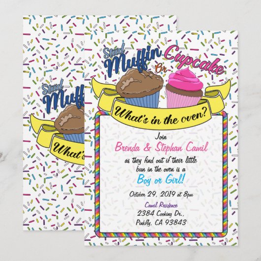 Cupcake Gender Reopenbaart Uitnodiging (Voorkant / Achterkant)