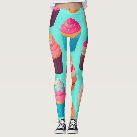 Cupcake geometrisch kleurrijk gepersonaliseerd pat leggings (Voorkant)