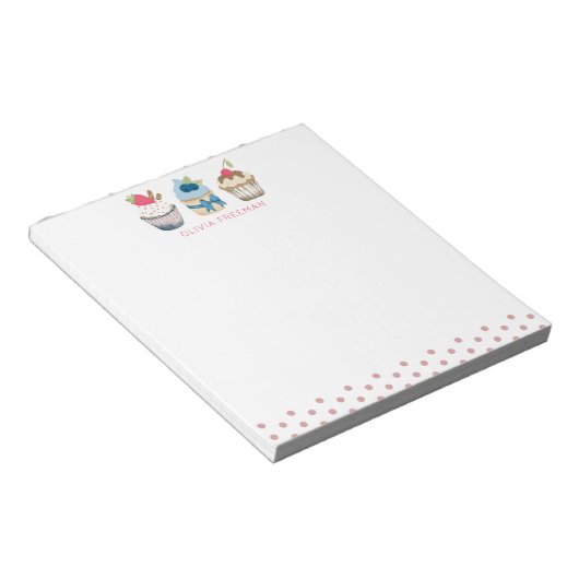 Cupcake gepersonaliseerd Notitieblok – Pink Polka  (Schuin)