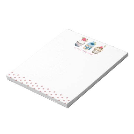 Cupcake gepersonaliseerd Notitieblok – Pink Polka  (Linkerzijde)