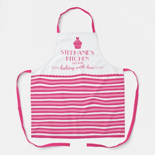 Cupcake, gepersonaliseerde naam met liefdesstreep schort (Voorkant)