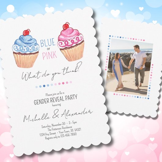 Cupcake Geslacht Onthullen Blauw Roze Classy Photo Kaart