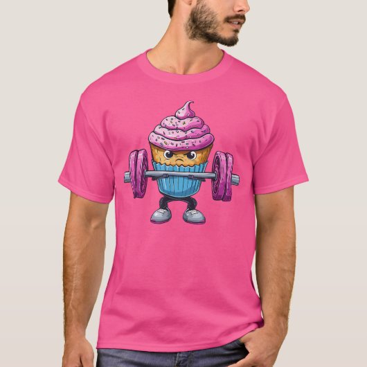 Cupcake Gewichtheffen Barbell Workout Baking Weeg T-shirt (Voorkant)