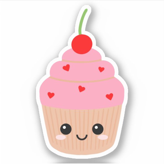 Cupcake Gezicht Vinyl Sticker voor Waterfles etc (Voorkant)
