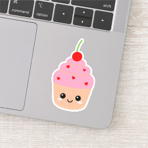 Cupcake Gezicht Vinyl Sticker voor Waterfles etc