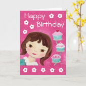 Cupcake Girl verjaardagskaart Kaart (Gele Bloem)
