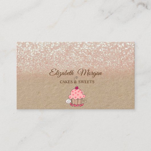 Cupcake, Glitter Ombre Rustic Kraft Visitekaartje (Voorkant)
