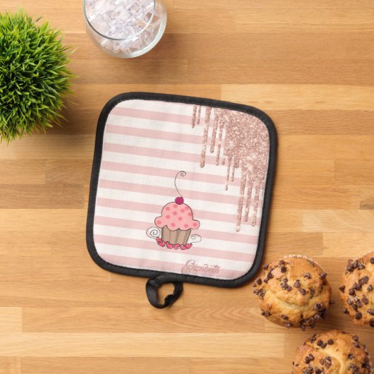 Cupcake, Glitterdruppels, Strepen Pannenlap (Top down)