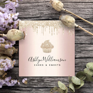 Cupcake Gold Glitter Drift Bakery Patoch Pink Vierkante Visitekaartje