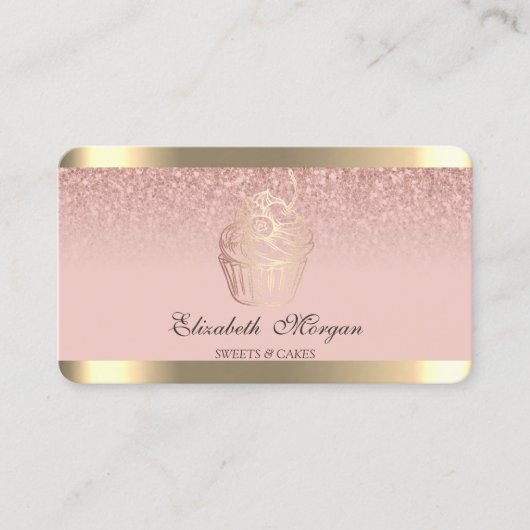 Cupcake Gold Stripe Bakery Roos Gold Glitter Visitekaartje (Voorkant)