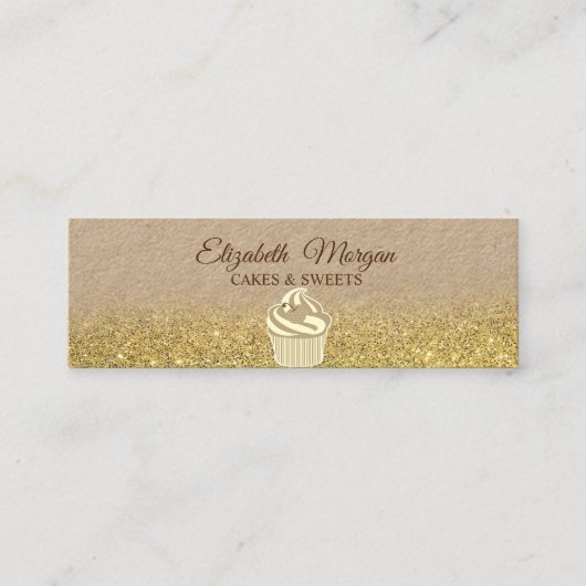 Cupcake, Goud Glitter Ombre Rustic Kraft Mini Visitekaartje (Voorkant)