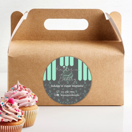 Cupcake Grey Mint Bakkerij Business Ronde Sticker