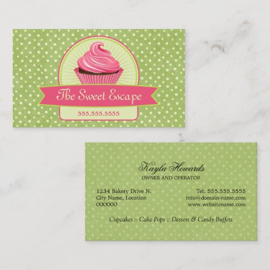 Cupcake Groen en Roze Visitekaartje (Voorkant / Achterkant)