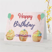 Cupcake Happy Birthday Kaart (Gele Bloem)