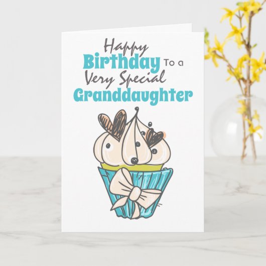 Cupcake hart kleindochter verjaardagswensen kaart (Gele Bloem)