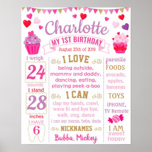 Cupcake Harten Eerste verjaardag bord voor een mei Poster