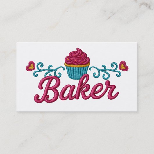 Cupcake heart bakery baking faux embroidery visitekaartje (Voorkant)