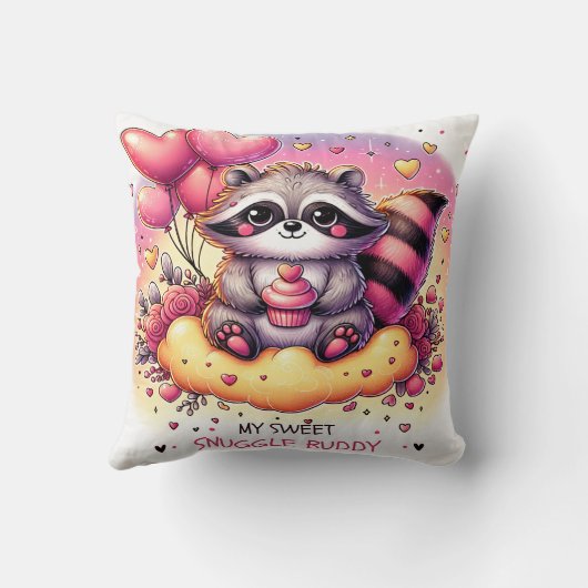 Cupcake Heart Raccoon Valentijnse Kussen (Achterkant)