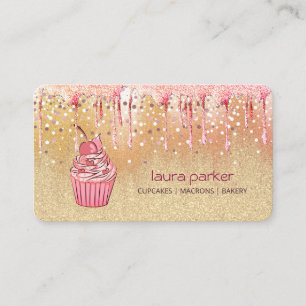 Cupcake Home Bakery Gebak Roze Goud Druppelend Visitekaartje