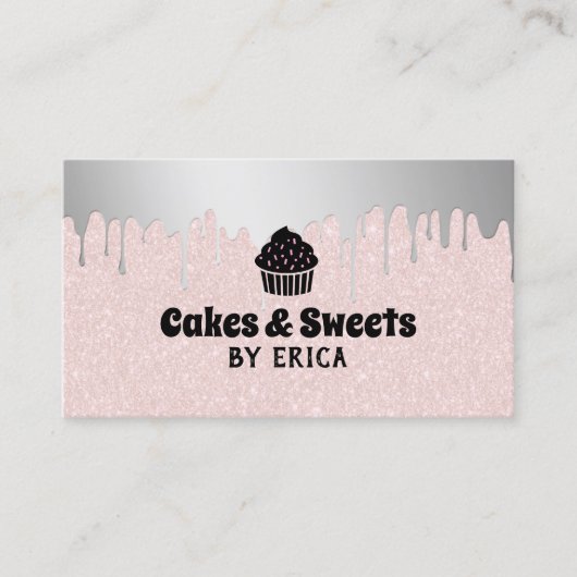 Cupcake Home Bakery Silver Drift Blush Pink Visitekaartje (Voorkant)
