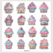 Cupcake Huis 16 Pack Sticker (Vel)