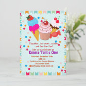 Cupcake icecream snoep verjaardagsfeest kaart (Staand voorkant)