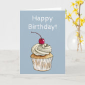 Cupcake illustratie | Gelukkige verjaardag Kaart (Gele Bloem)