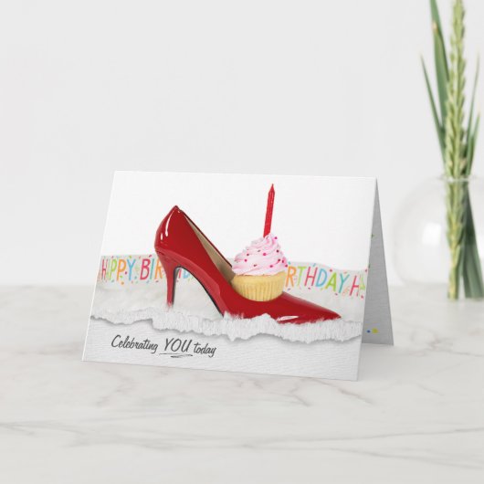 Cupcake in Red Shoe Birthday Card Kaart (Voorkant)