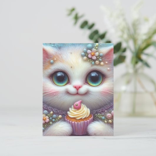 Cupcake Kat Briefkaart (Staand voorkant)