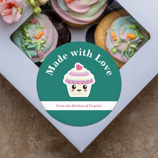 Cupcake Kawaii Gemaakt met Love Label Sticker
