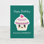 Cupcake Kawaii Verjaardag Kaart (Voorkant)