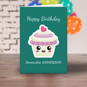 Cupcake Kawaii Verjaardag Kaart