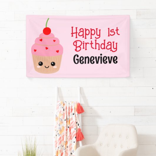 "Cupcake Kids verjaardagsbanner, alle tekst bewerk Spandoek (Insitu)