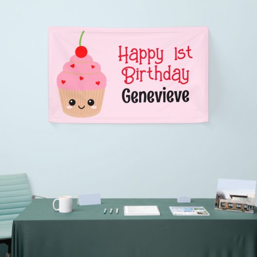 "Cupcake Kids verjaardagsbanner, alle tekst bewerk Spandoek (Beurs)