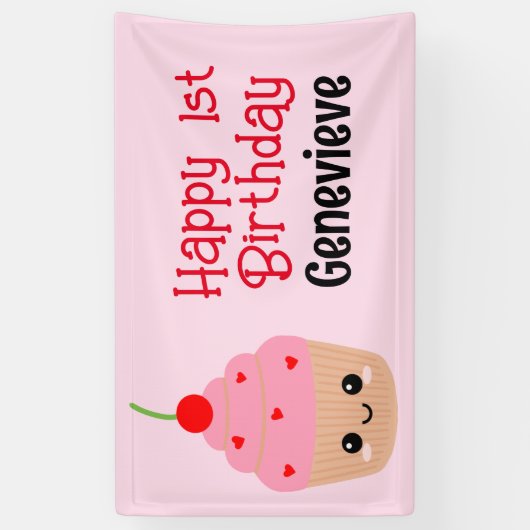 "Cupcake Kids verjaardagsbanner, alle tekst bewerk Spandoek (Verticaal)