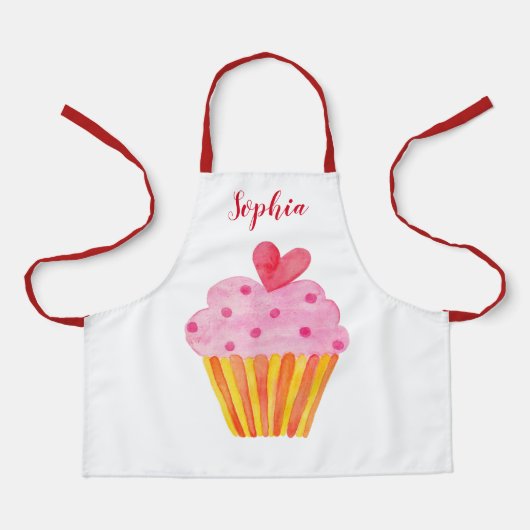 Cupcake Kinder BENAMING BROKEN Apron waterverf ret Schort (Voorkant)