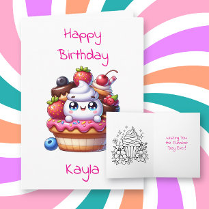 Cupcake kleurplaat gepersonaliseerde verjaardag kaart