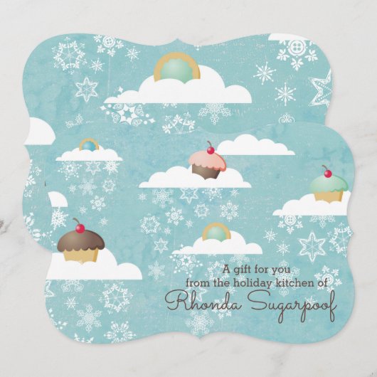 Cupcake koekje kerstwolk uit de keuken van feestdagenkaart (Voorkant / Achterkant)