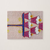 Cupcake-kunstprint met kers en roze achtergrond legpuzzel (Horizontaal)