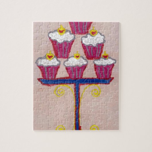 Cupcake-kunstprint met kers en roze achtergrond legpuzzel (Verticaal)