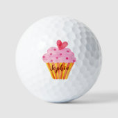 Cupcake leuke roze NAAM cadeau golfballen (Voorkant)