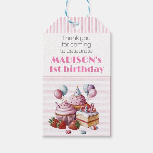 Cupcake lief Verjaardagsfeestje meisje Waterverf E Cadeaulabel (Voorkant)