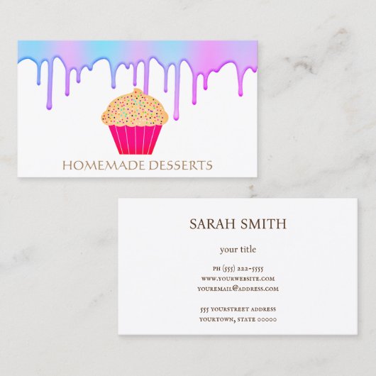 Cupcake Logo Bakkerij Chef, schattig Visitekaartje (Voorkant / Achterkant)