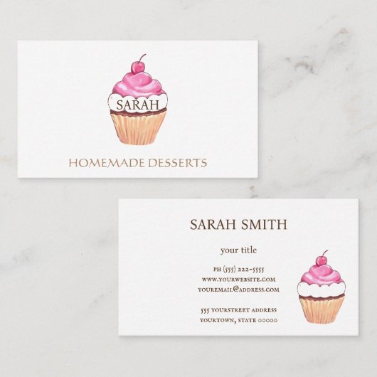 Cupcake Logo Regenboog Holografisch Schattige Visitekaartje (Voorkant / Achterkant)