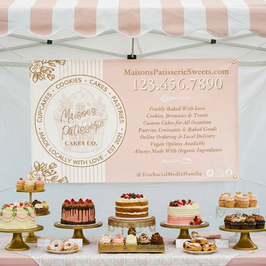Cupcake Logo Roze Streep Bakkerij Winkel Markt Kra Spandoek