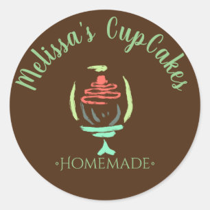 Cupcake-Logo-zwirllakstandaard Homemade bakkerij Ronde Sticker