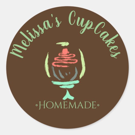 Cupcake-Logo-zwirllakstandaard Homemade bakkerij Ronde Sticker (Voorkant)